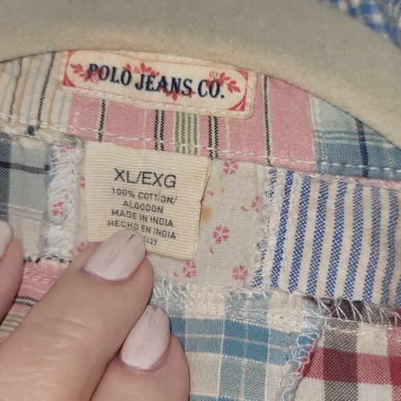 Polo Jeans Co. Vintage Ralph Lauren Patchwork Madras Ladies Western Shirt Pearl - Picture 7 of 16